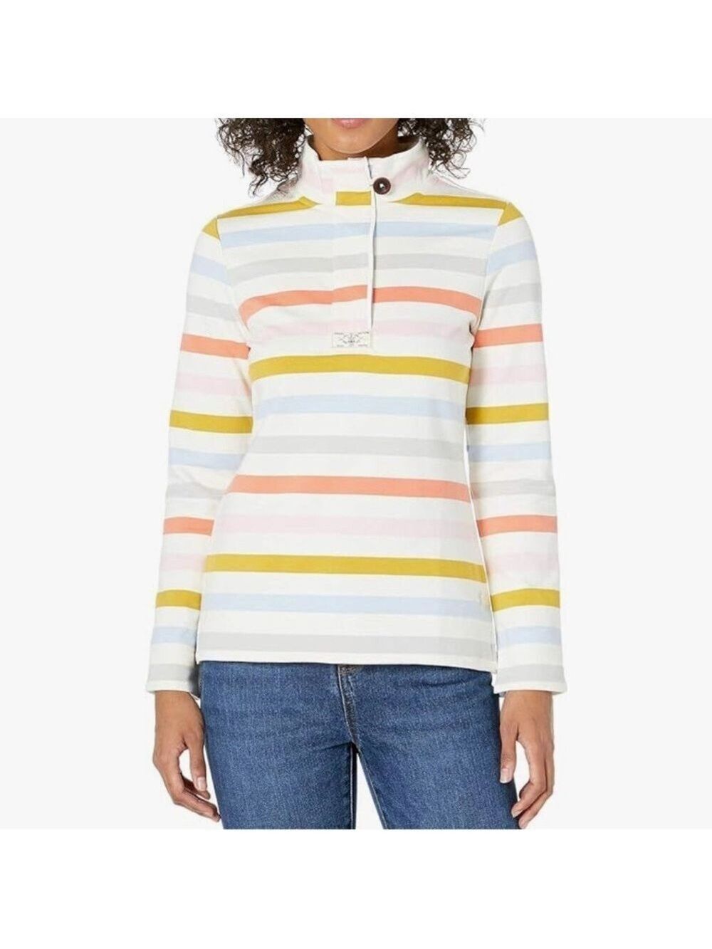 Joules Womens Striped Long Sleeve Polo Top Size 12 funnel neck Sporty Casual